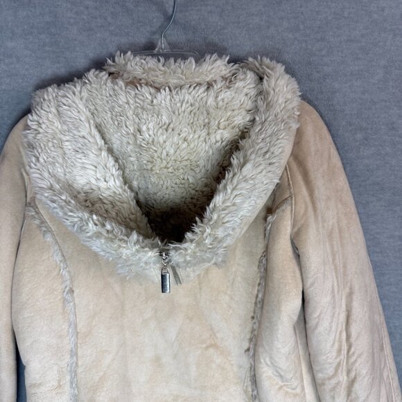 Wilson's Leather L Faux Suede Hooded Short Jacket Faux Fur Lining Tan Zip Up - Picture 9 of 16